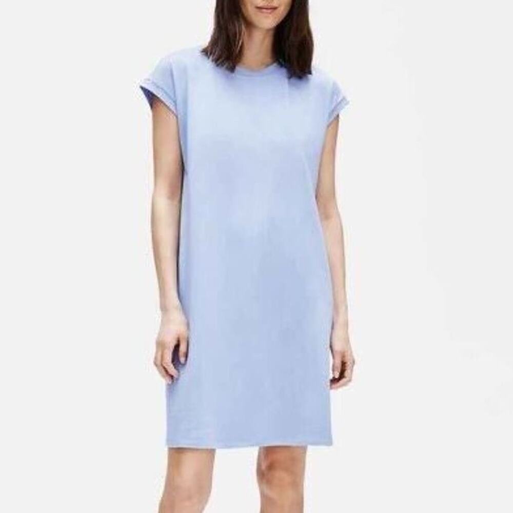 Eileen Fisher Size Petite S Traceable Organic Cotton Stretch Dress Blue - Picture 3 of 9